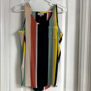 LOFT Multi-Color Striped High-Low Sleeveless Tank Top | Size M